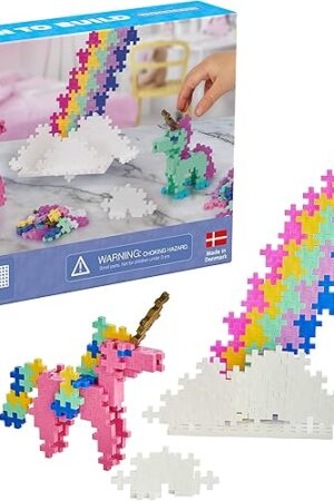 The PLUS PLUS Learn to Build Set, Interlocking Mini Building Blocks, 3D Puzzle Construction Stem Toy for Kids - Unicorns, 275 Pieces