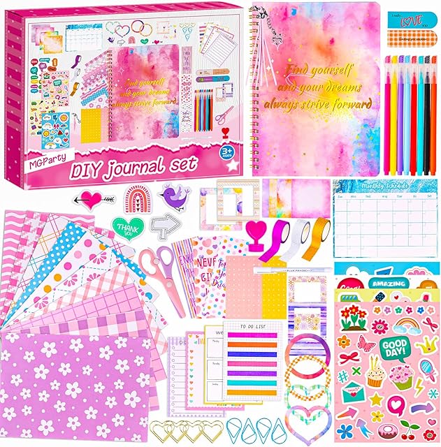 The MGparty Birthday Gift for Girls Ages 7-13, DIY Journal Kit with Cute Stickers, Scrapbook Supplies, Stationery Set, Cool Arts and Crafts Gifts for 7 8 9 10 11 12 Years Old