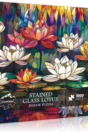 The PICKFORU Stained Glass Lotus Puzzles for Adults 1000 Pieces, Floral Art Color Difficult Hard Jigsaw Puzzles, Glass Flower Colorful Themed, Impossible Challenging for Adults