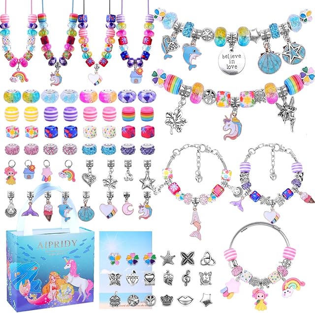 The AIPRIDY Charm Bracelet Making Kit,Unicorn Mermaid Crafts Gifts Set Can Inspires Imagination and Creativity,Jewelry Making Kit Perfect Gifts for Girls 5-12 Years Old (84 Pieces)