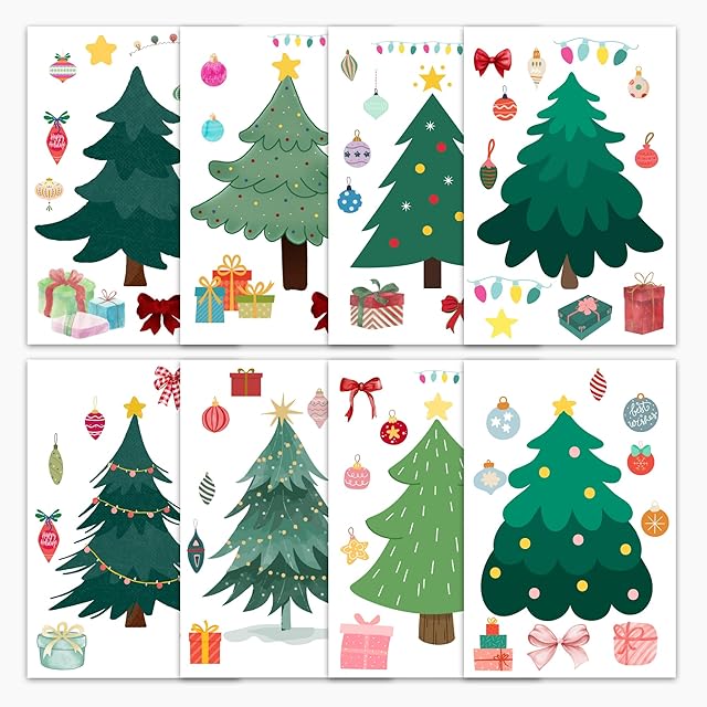 The Mobiusea Creation Christmas Party Favors | Make a Tree Stickers | 40 pcs Christmas Crafts for Kids Bulk | 4 x 6 inch | Clear Christmas Tree and Ornament Decorating Craft Sticker Set
