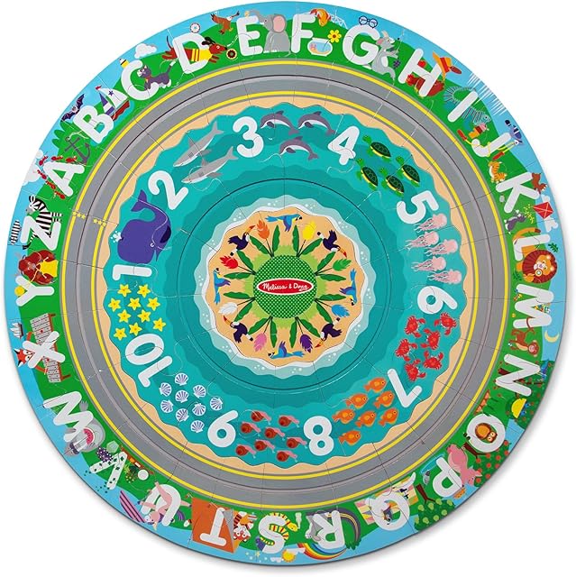 The Melissa & Doug Round The Shore Tracks Cardboard Jigsaw Floor Puzzle and Wind-Up Vehicles – 48 Pieces, for Boys and Girls 4+ - FSC-Certified