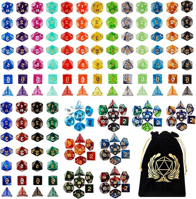 The Coyeekn DND Dice Set, 25 x 7 (175 Pieces) Polyhedron Dice 25 Colors Dice for Dungeons and Dragons Tabletop Role-Playing Games with 1 Large Flannel Bag