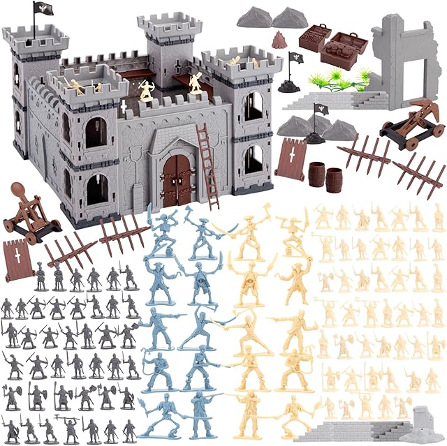 The 3 otters 310PCS Military Soldier Playset, Toy Soldiers Medieval Knight Army Men Pirate Castle Model Assembly for Boys Birthday Christmas Party Gift