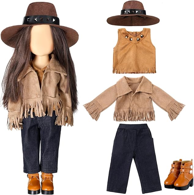 The Bencailor 5 Pcs Cowgirl 18 Inch Doll Clothes and Accessories Summer Outfits Set Sweaters Trousers Hats Shoes for 18 Inch Doll Gifts