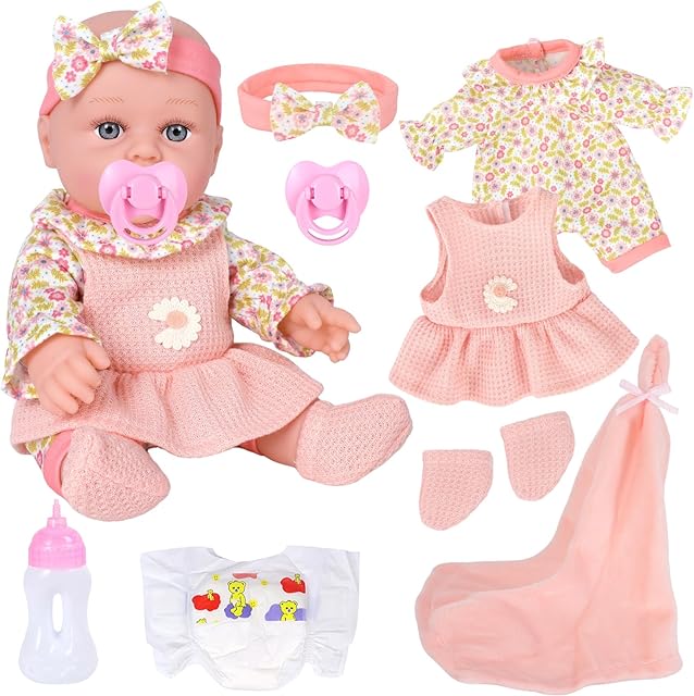 The DONTNO 12 Inch Baby Doll with Clothes,Newborn Baby Doll Includes Doll Clothes,Bottles,Nipple,Diaper,Microfabric Blanket,First Baby Dolls for Toddlers 36 Months and Up