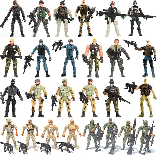 The ONEST 30 Pieces Military Toy Soldiers Playset Special Forces Army Men Movable 4'' Action Figures with Weapons & Accessories for Teens Party Decoration, Camouflage