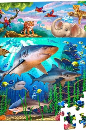 The Puzzles for Kids Ages 4-8 – 2 x 60 Pieces Puzzles for Kids Ages 3-5 6-8 – Toy for Learning Ocean & Forest Animals – Educational Toys for Boy and Girl (2 Packs)