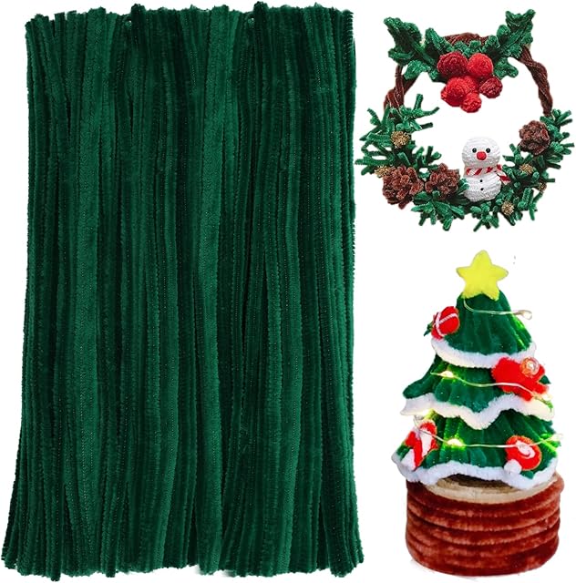 The 180 Pieces Pipe Cleaners Chenille Stem, Green Pipe Cleaners,Craft Pipe Cleaners, 11.8inch Christmas Pipe Cleaners Chenille Stems for Mother’s Day DIY Art Crafts Decorations Supplies (Green)