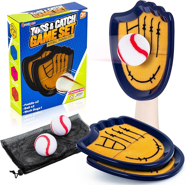 The Toss and Catch Ball Set Outdoor Games for Kids Ages 3-12 Beginner Baseball Training Gloves Summer Pool Beach Yard Lawn Gifts for 4 5 6 7 8 9 10 11 12 Year Old Boys Girls