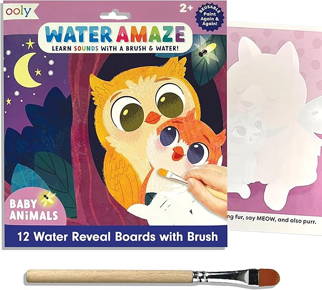 The Ooly Water Amaze - Includes 12 Reveal Boards & Brush, Reusable Reveal Pads for Kids, Coloring Books for Toddlers, Paint with Water Books, Summer Crafts, Baby Animals