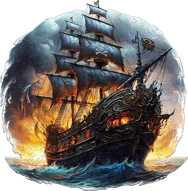 The WOODBESTS Wooden Puzzles for Adults - Pirate Ship, Pirate Wooden Jigsaw Puzzle, Unique Animal Wood Puzzles Adult, Xmas Gifts for Puzzle Lovers(300 Pcs, L, 13.8"x13.6")