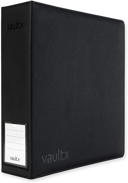 The Vault X Trading Card 3 Ring Binder, fits 9 Pocket Pages, 900 Cards, Exo-Tec Material, Easy Open, D-Ring Clip Folder for Collectible Card Games, Sports, TCG (Black/Electric Green, Large)