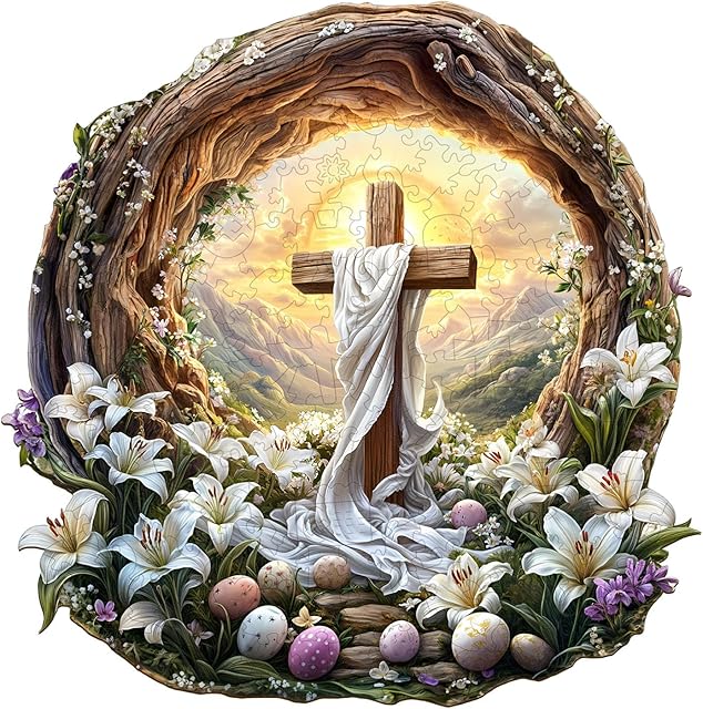 The KAAYEE Wooden Puzzles for Adults, 3D Vision Effect Holy Light Cross Wooden Jigsaw Puzzle Unique Shape Wood Puzzle Adult, 3D Effect Flat Puzzle Birthday Family Game (S-8.5 * 8.4 in-100pcs)