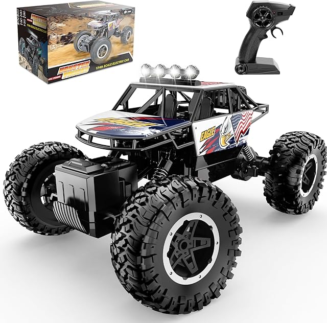 The Remote Control Car for Kids, RC Truck 1:14 Scale All Terrain Off-Road Monster Truck 4WD Electric Vehicle with 2.4 GHz Remote Control, 90 Minutes Running Time
