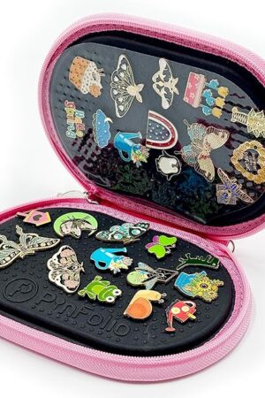 The PinFolio Go Pin Display Bag, Lightweight & Compact Sports & Disney Pin Book Designed for Loungefly Backpacks & Easy Trading Up to 40 1-Inch Enamel Pins (Pink)