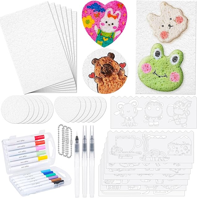 The Meetory Magic 3D Foam Texture Painting Kit, Including 18 Pcs Foam Texture Paper, 12 Acrylic Paint Markers, 3 Watercolor Brush Pens(L,M,S),18 Bead Chains and 8 Pre-Designed Sticker Line Drawings