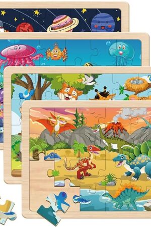 The Puzzles for Kids Ages 4-6, 4 Packs 24 Piece Wooden Jigsaw Puzzle for Toddlers 5-8, Preschool Educational Puzzle Boards Toys Gifts for 4 5 6 7 8 Boys Girls