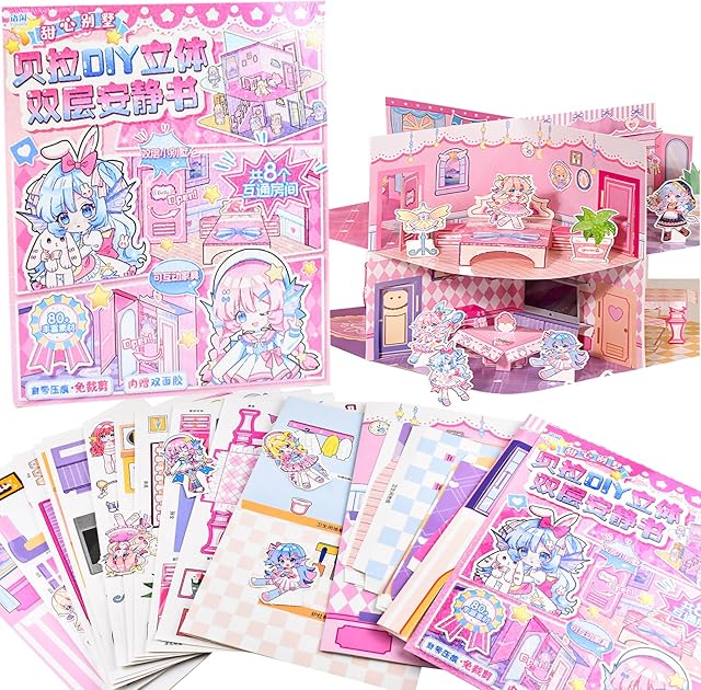 The DIY Fun 3D Villa House Scenes Activities Art Craft Make Your Own Mini Bedroom Kitchen Living Room Scenes Busy Paper Craft Supplies for Relief Stress Pass The Time for Anyone Who Loves Creative Play