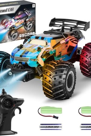 The Remote Control Car, Remote Control Truck, 2.4Ghz All Terrain Off-Road Monster Truck, 20 KM/H Rc Cars with LED Bodylight and 2 Rechargeable Batteries Toys for Boys