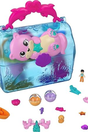 The Polly Pocket Playset, Sparkle Cove Adventure Treasure Chest Animal Toy with 2 Dolls, Surprise Accessories & Water Play