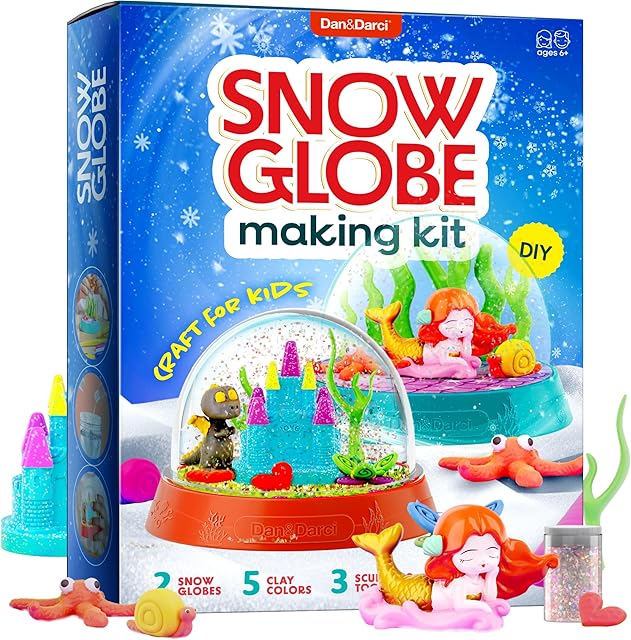The Dan&Darci Snow Globe Making Kit for Kids - Make Your Own Water Globes Kits - Kid Christmas Stocking Stuffers Craft Activities for Age 3 4 5 6 7 8 9 - DIY Art Crafts - Gifts Ideas and Toys for Boys