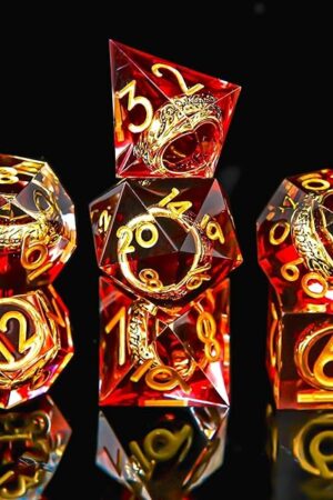 The Ring DND Dice Set Sharp Edge Resin Dice,Golden Ring Inclusion Suitable for Lord of The Ring D&D Dice RPG Role Playing Games Suitable for Dungeons and Dragons Polyhedral Dice Set（red）