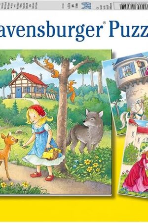 The Ravensburger Rapunzel, Red Riding Hood, and The Frog King Puzzle Set | 3 x 49-Piece Jigsaw Puzzles | Unique Piece Design | Fosters Brain Development in Kids | FSC Certified Materials