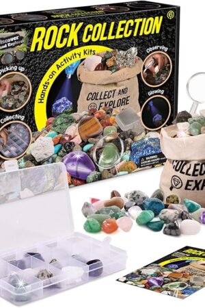 The Rock Collection for Kids, 12 Specimens Box + 700g Real Crystals & Minerals STEM Gemstone Kit for Kids with Rock Identifier & Magnifier, Educational Geology Gift for Boys Girls Ages 6-12