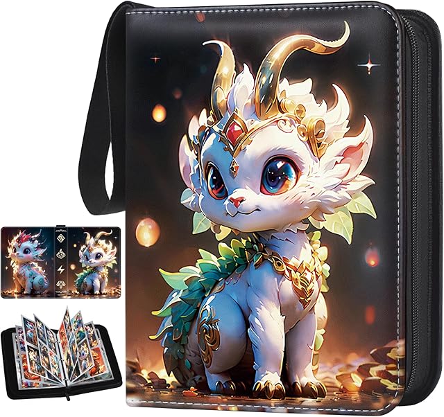 The Card Binder for Pokemon Cards 4-pocket 400 Pockets.Trading Card Holder Album Book Case for TCG Cards.with 50 Removable Sleeves.for Collectors Boys Girls Toys Gift(black)