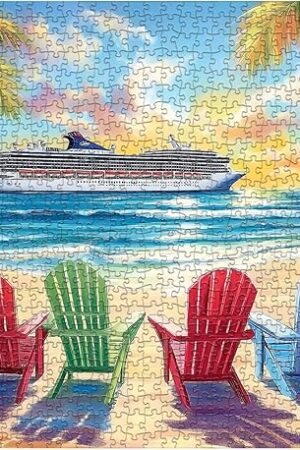 The PICKFORU Beach Puzzles for Adults 1000 Piece, Rainbow Beach Lounge Chair Summer Puzzle, Colorful Ocean Jigsaw Puzzle Scenery as Coastal Wall Art
