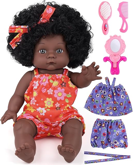 The GAGAKU Black Baby Doll for 3 4 5 6 Years Old,12 inch Black Baby Dolls for Girls with Curly Hair, 2-Sets Doll Clothes,Small Baby Dolls for Toddlers Kids and Girls Holiday Birthday
