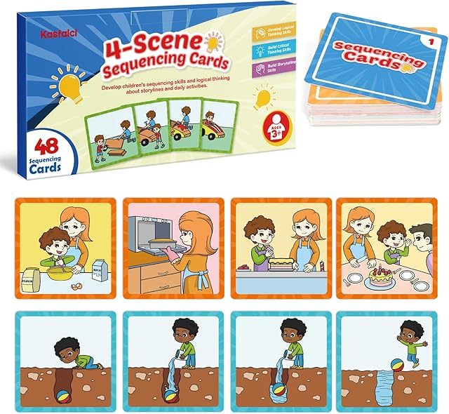 The Sequencing Cards, Sequence Game for Kids, Speech Therapy Materials for Autism, Improve Storytelling,Social Skills, Sentence Building, Preschool Learning Activities for Classroom & Homeschool