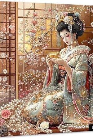 The PICKFORU Elegant Geisha Puzzles for Adults 1000 Pieces, Retro Kimono Cherry Blossom Jigsaw Puzzles, Japanese Art Puzzle as Wall Art Decor