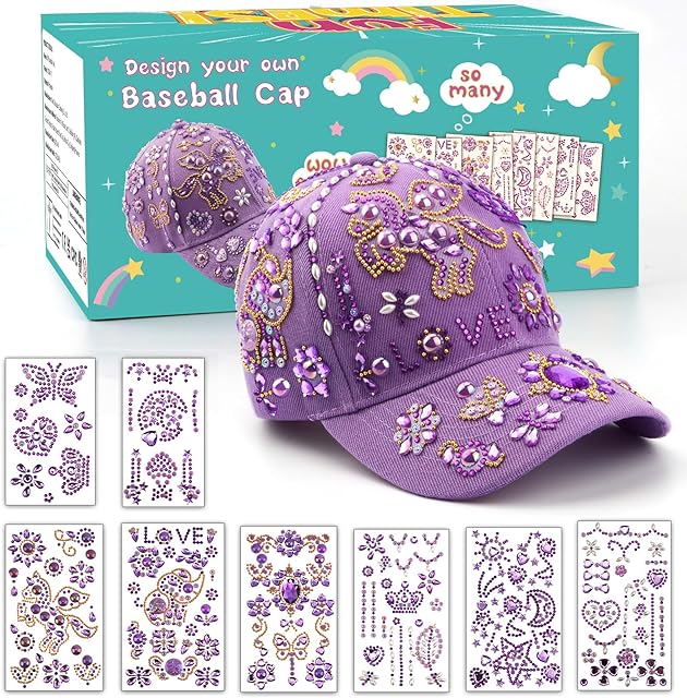 The Gifts for Girl 5 6 7 8 9 10 11 12 Year Old, Decorate Your Own Baseball Cap Crafts for Girls Ages 6-8-12, Back to School Supplies Arts and Crafts Kit for Kids 4-12 DIY Toys for Kids Girls Hat Gems