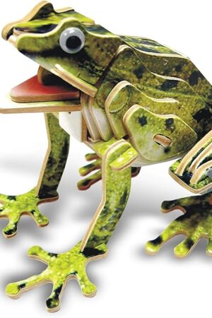 The Puzzled 3D Puzzle Colorful Frog Wood Craft Construction Kit Fun Unique and Educational DIY Wooden Animal Toy Assemble Model Pre-Colored Crafting Hobby Puzzle to Build and Decoration 37 Pieces Pack