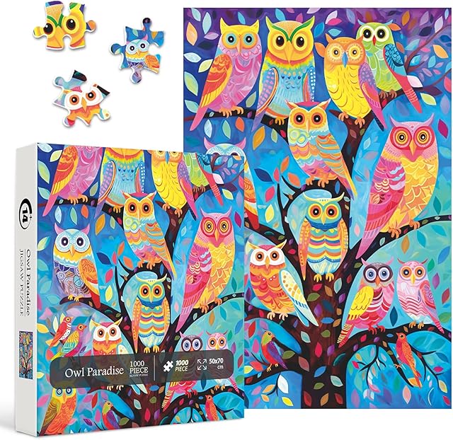 The Owl Puzzles for Adults 1000 Pieces, Colorful Bird Animal Jigsaw Puzzle, Nature Animal Challenging Puzzles as Owl Bird Lovers Wall Decor