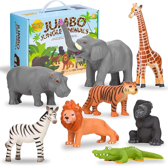The Learning Minds Set of 8 Jumbo Safari Animals Figures - Zoo Animals for Toddlers 1-3 - Jungle Animals Figures - Toy Animals for Kids Age 18 Months Plus - Animal Toys for Kids 1,2,3 Years Old