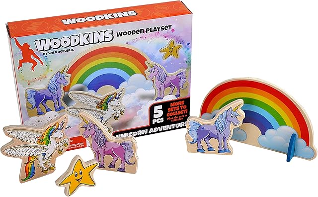 The Wild Republic, Woodkins Unicorn Wooden Playset, Gift for Kids, Great for Innovative Play, Eco Friendly, Five Piece Boxed Set