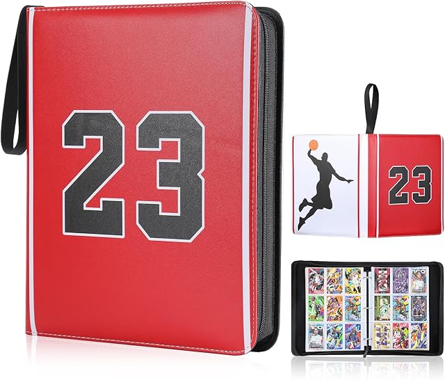 The Basketball Card Binder 900 Pockets, Basketball Card Holder for Trading Cards, 3 Ring Sports Card Collection Binder with 50 Removable Sleeves, with Zipper