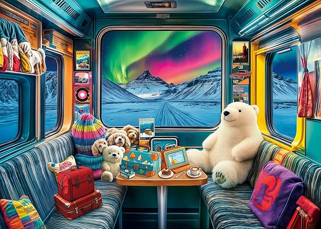 The HUADADA 1000 Piece Puzzles for Adults - Aurora Escape - Jigsaw Puzzles for Adults and Kids 1000 Piece Cozy RV Under The Northern Lights