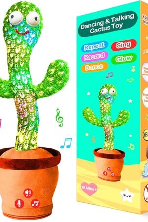 The River Mill Dancing Talking Cactus Toy with Adjustable Volume, Interactive Cactus Baby Toys for 6-18 Months+, Upgraded Safe and Secure Plush Eyes Baby Toys, Birthday Gifts for Babies (Green)