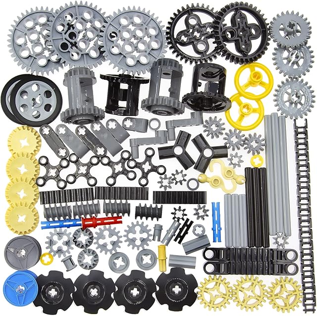 The 100+PCS Technic Gears & Axles Compatible with Lego Technic Sets - Gears, Rack, Pins, Axles, Differential for Car Building Brick Accessories - Random Color