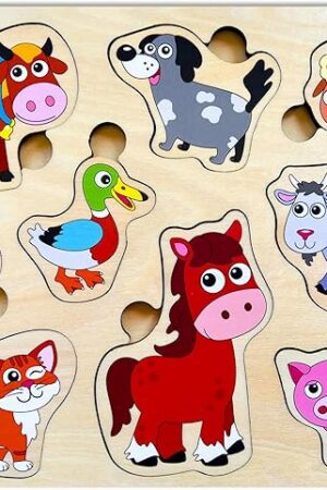 The QUOKKA Farm Animals Wooden Puzzles for Toddlers 3-5 - Toddler Puzzles 1-3 Years Old - Gift Domestic Animals Educational Toys for Boys & Girls - Wood Games for Children's Learning 2-4