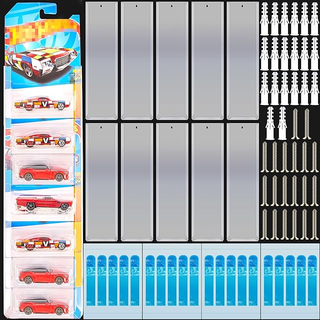 The 10 Pcs Model Car Display Cases Holds up to 100 Cars Compatible with Hot Wheels Packaged Toy Organizer Diecast Blister Wall Display Case(16.7 x 4.4 Inches)