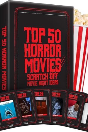 The Premium Top 50 Horror Movies Scratch Off Cards - Horror Movie Gifts for Movie Night - Horror Lovers Gifts for Men & Women - Scary Movie Gifts - Horror Merch - Complete The Horror Fan Challenge