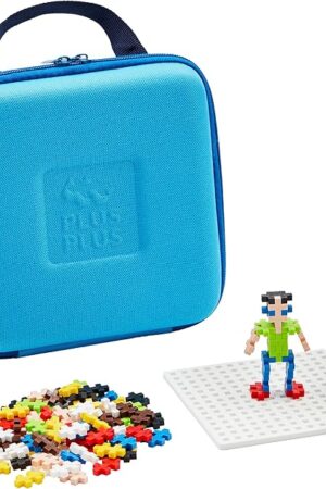 The Plus Plus Building Set with Travel Case, 3D Open Ended Stem Toy for Kids, 100 Mini Interlocking Pieces, 1 Baseplate - Basic Mix