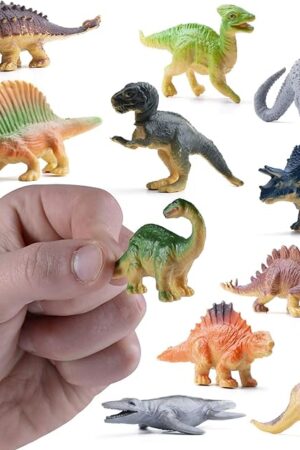 The PREXTEX Mini Dinosaur Figures Toys Box (12 Count) | Best for Party Favors Easter Eggs Filler Plastic Small Cupcake/Cake Toppers