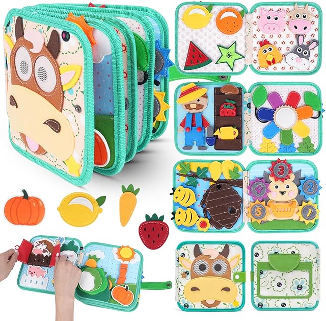The Cobelae Busy Book for Toddlers 1-3, Montessori Toys Busy Board for 1 Year Old, Felt Toddler Quiet Book, Educational Learning Activity Books, Kids Travel Toys, Gifts for Boys & Girls Ages 1-2