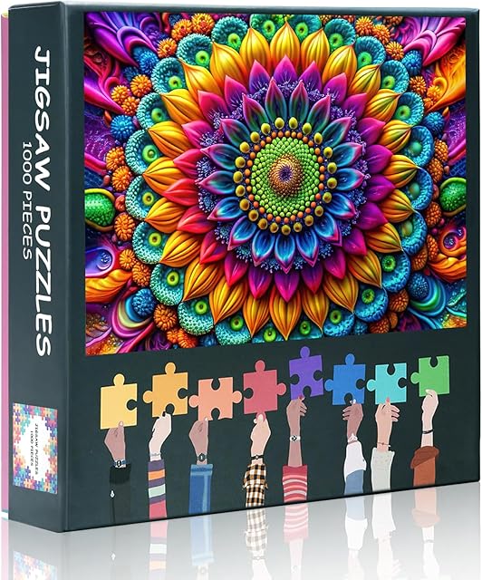 The 1000 Piece Puzzle for Adults Colorful Flowers - Jigsaw Puzzles 1000 Pieces, Abstract Mandala Hard Difficult Challenging Puzzle(27.5"x19.7"), Family Game Night Gift & Home Decor